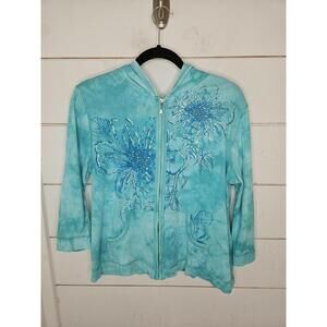 B.L.E.U. Petite Large blue tie dye lightweight hoodie with sequined flowers